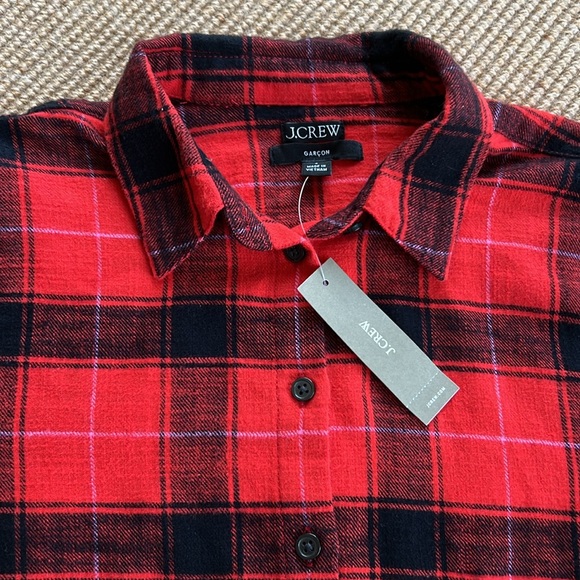 NWT J.Crew Garçon Cropped Red Plaid Flannel Shirt - Picture 3 of 6